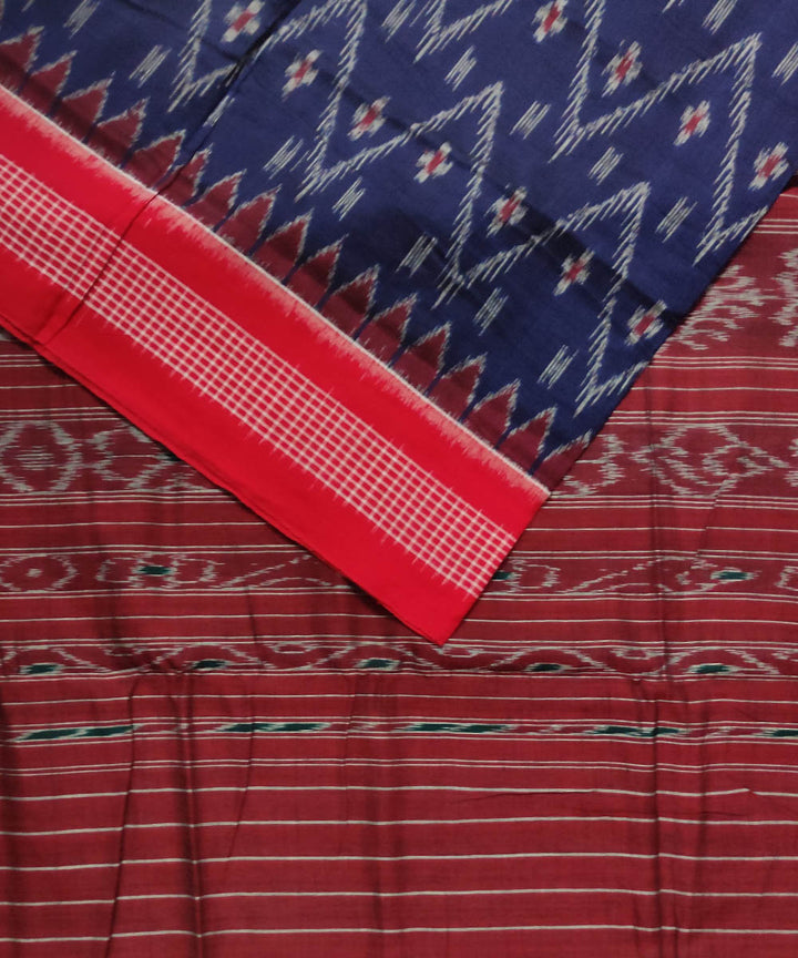 Navy blue red handloom cotton nuapatna saree