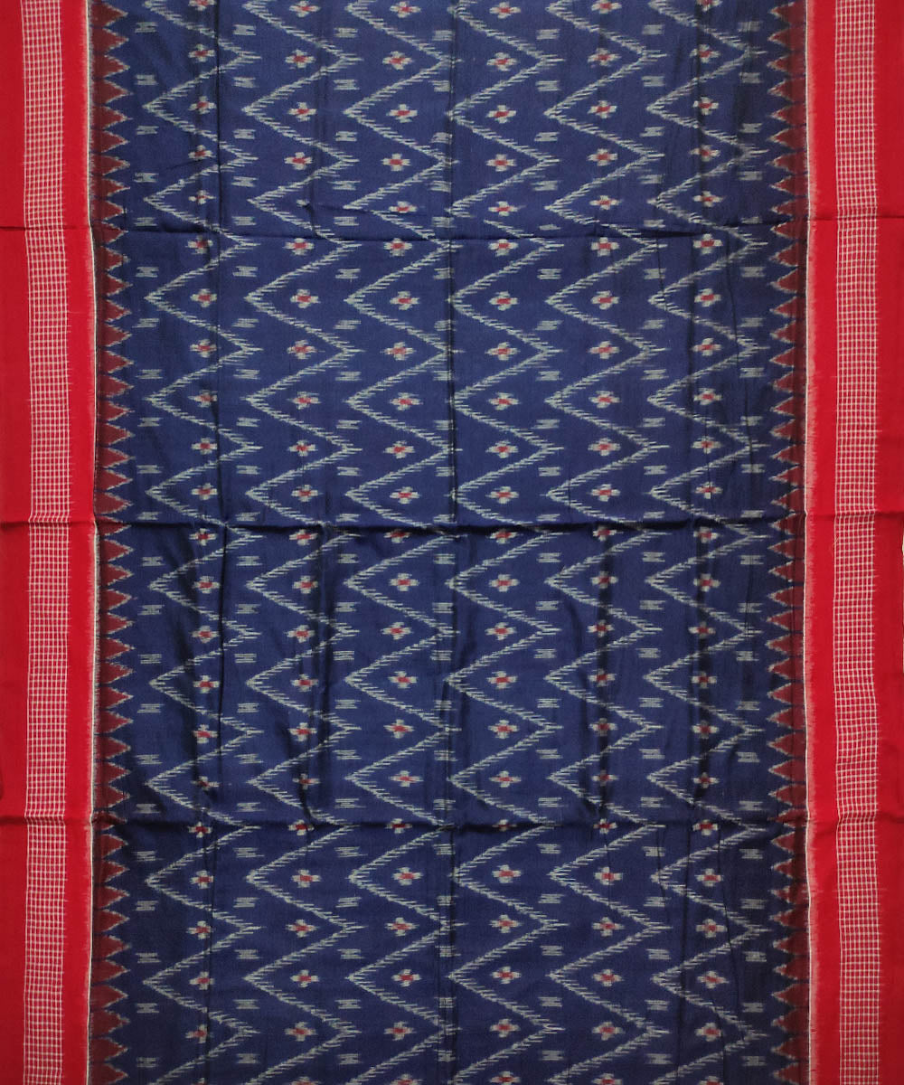 Navy blue red handloom cotton nuapatna saree