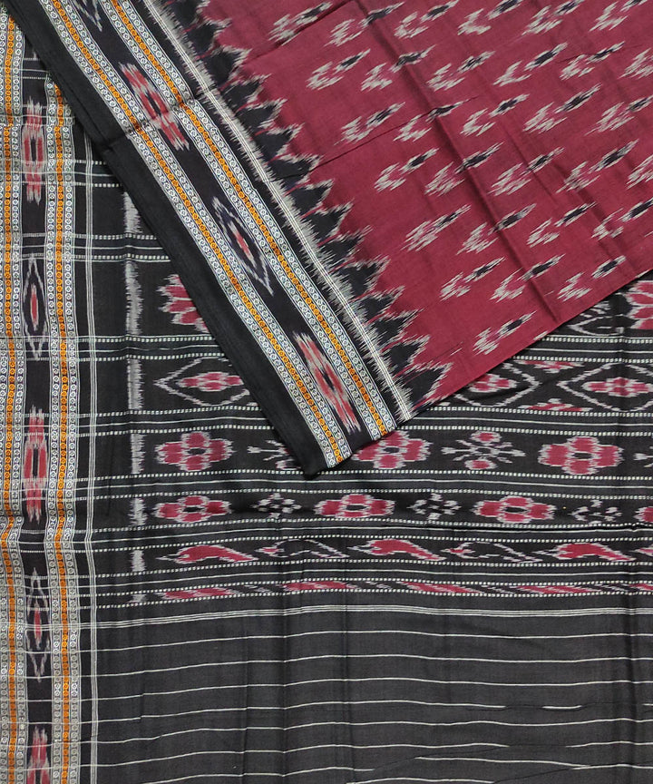 Maroon black handloom nuapatna cotton saree