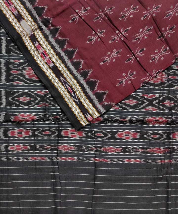 Maroon black handloom cotton nuapatna saree