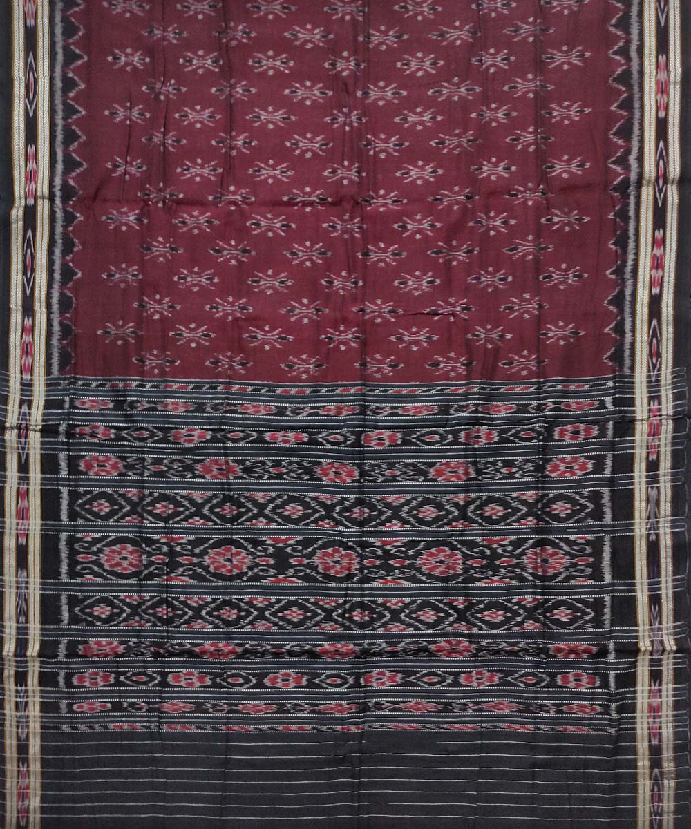 Maroon black handloom cotton nuapatna saree