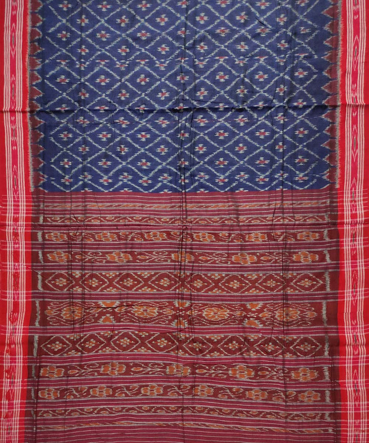 Navy Blue red Cotton Handloom Nuapatna Saree