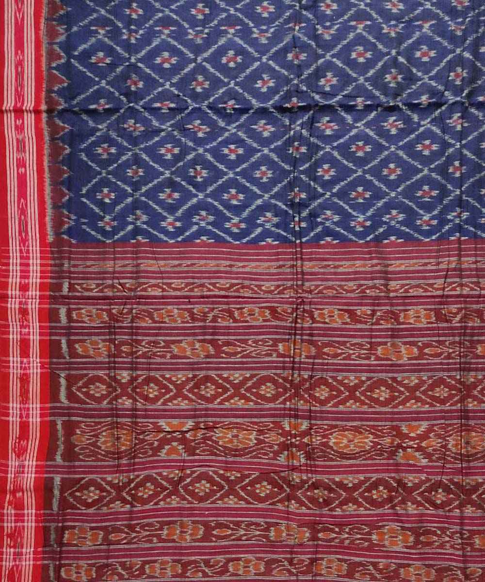Navy Blue red Cotton Handloom Nuapatna Saree