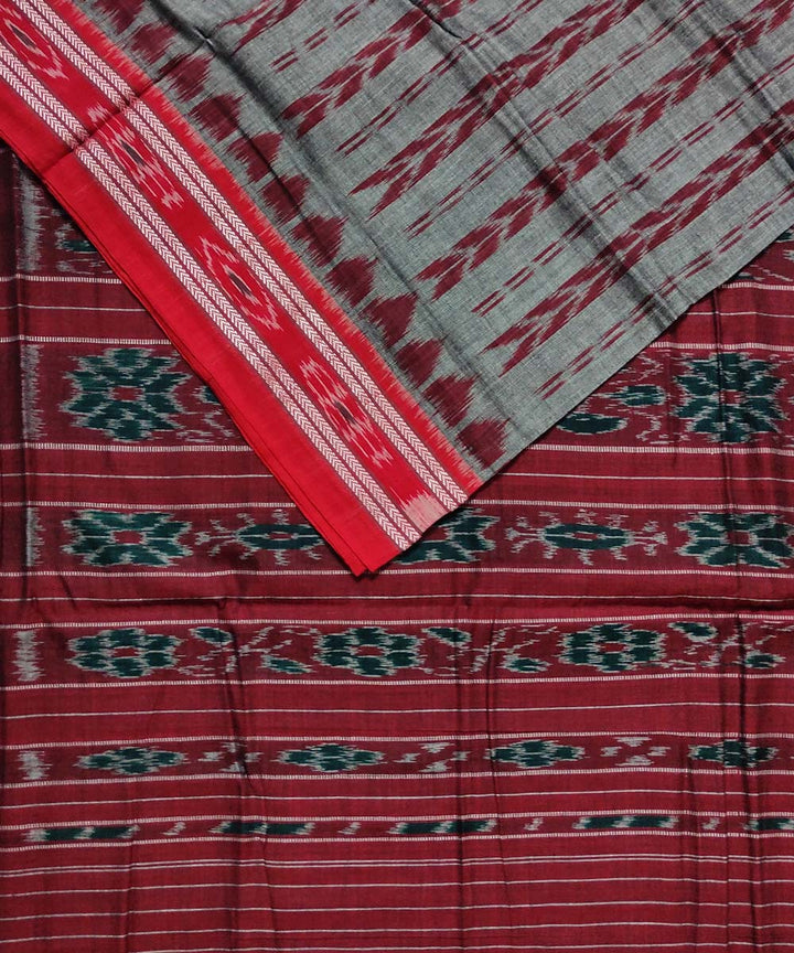 Grey maroon handloom cotton nuapatna saree