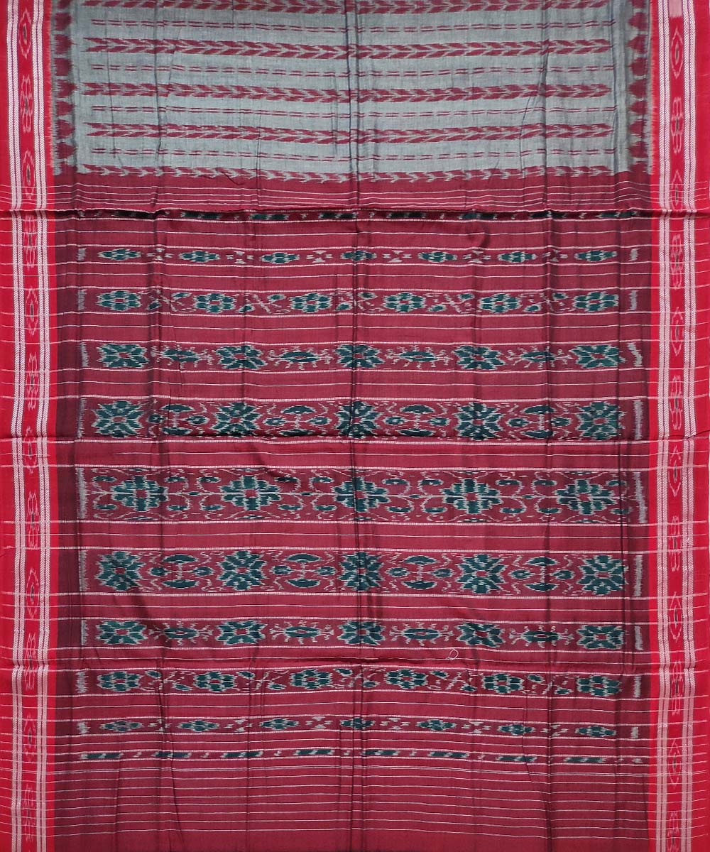 Grey maroon handloom cotton nuapatna saree