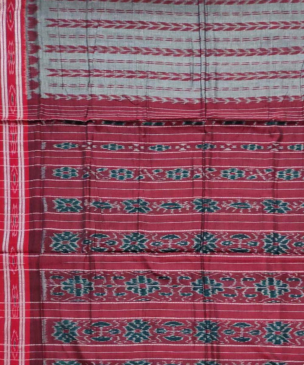 Grey maroon handloom cotton nuapatna saree