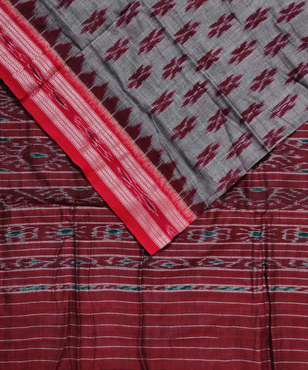 Grey maroon cotton handloom nuapatna saree