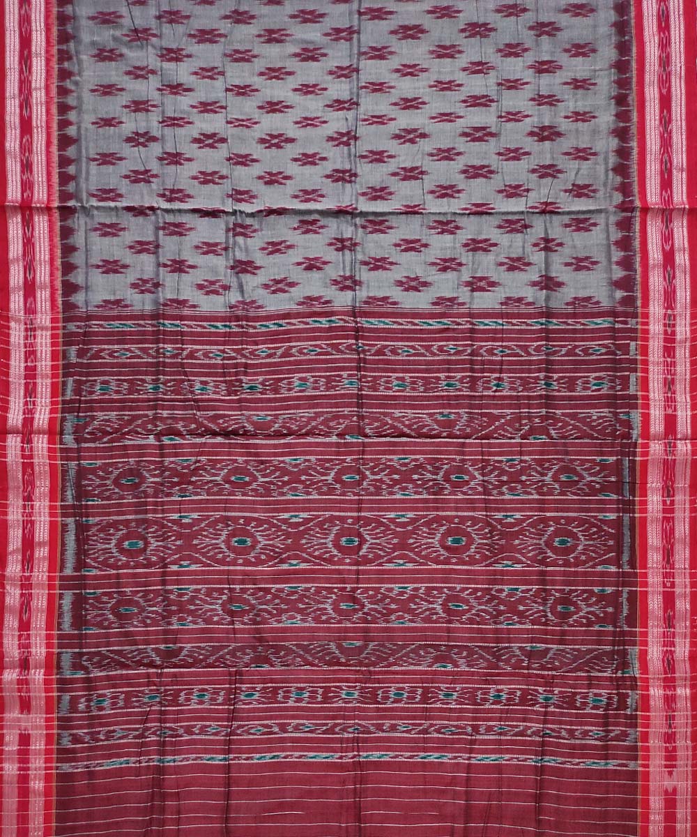 Grey maroon cotton handloom nuapatna saree