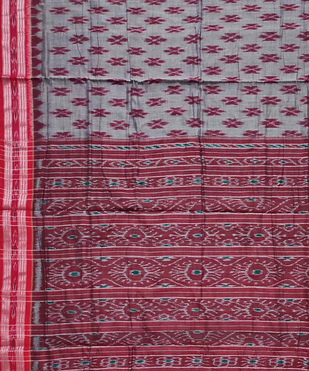 Grey maroon cotton handloom nuapatna saree