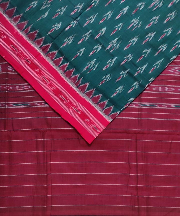 Cyan Green maroon Cotton Handloom Nuapatna Saree