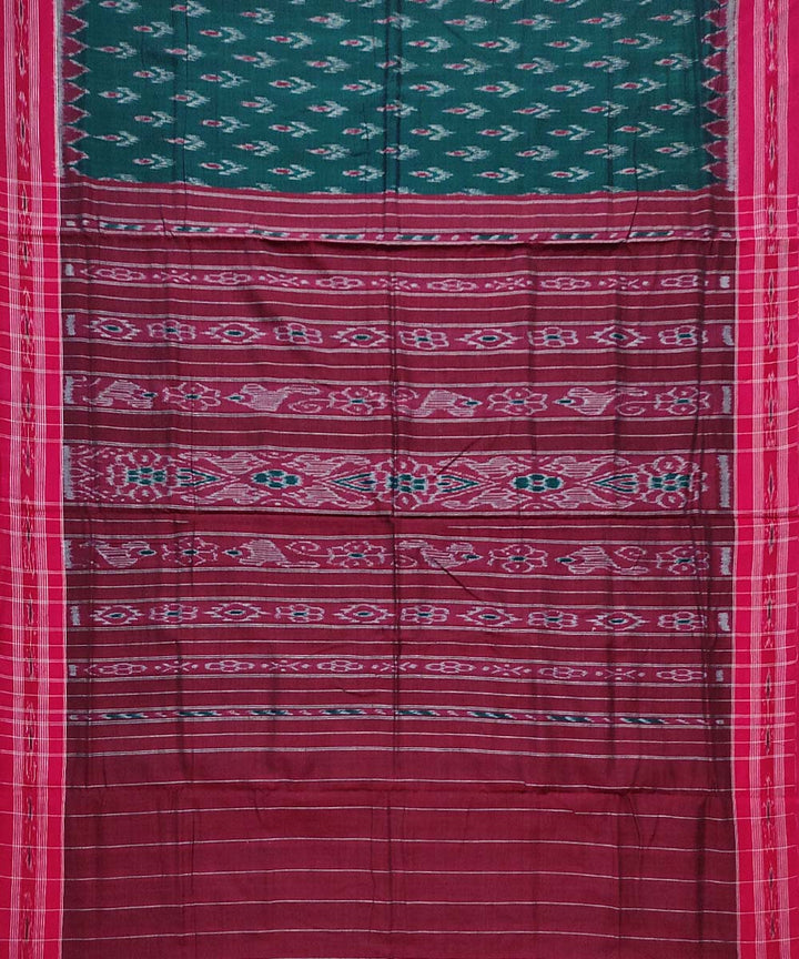 Cyan Green maroon Cotton Handloom Nuapatna Saree