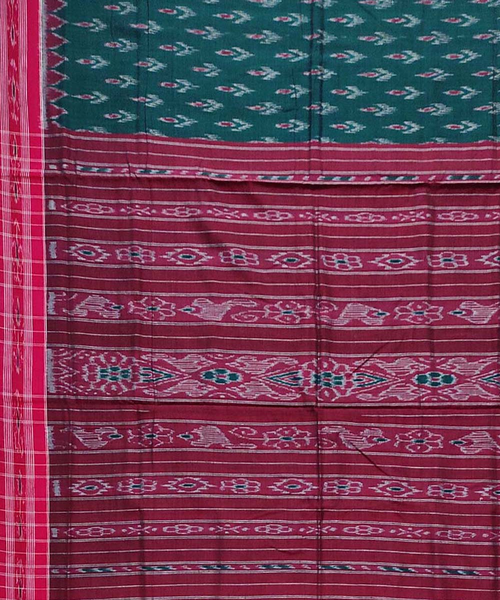 Cyan Green maroon Cotton Handloom Nuapatna Saree