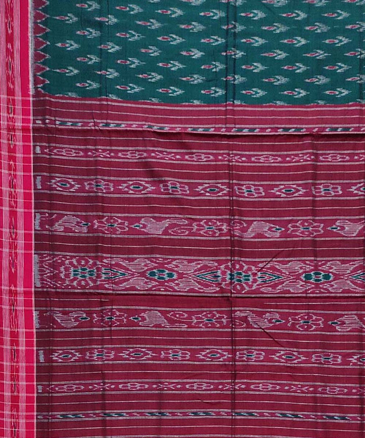 Cyan Green maroon Cotton Handloom Nuapatna Saree