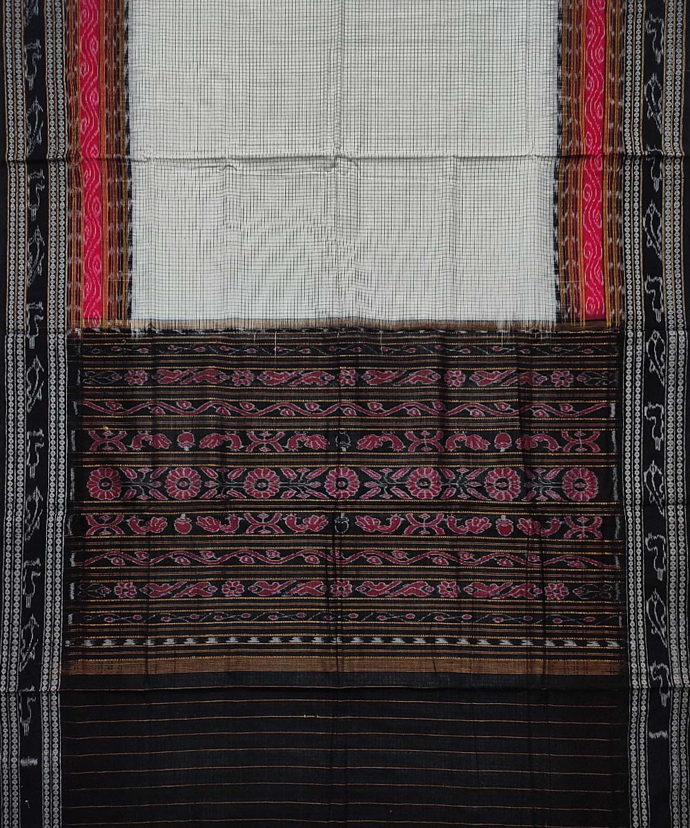 Black off white cotton handloom sambalpuri saree