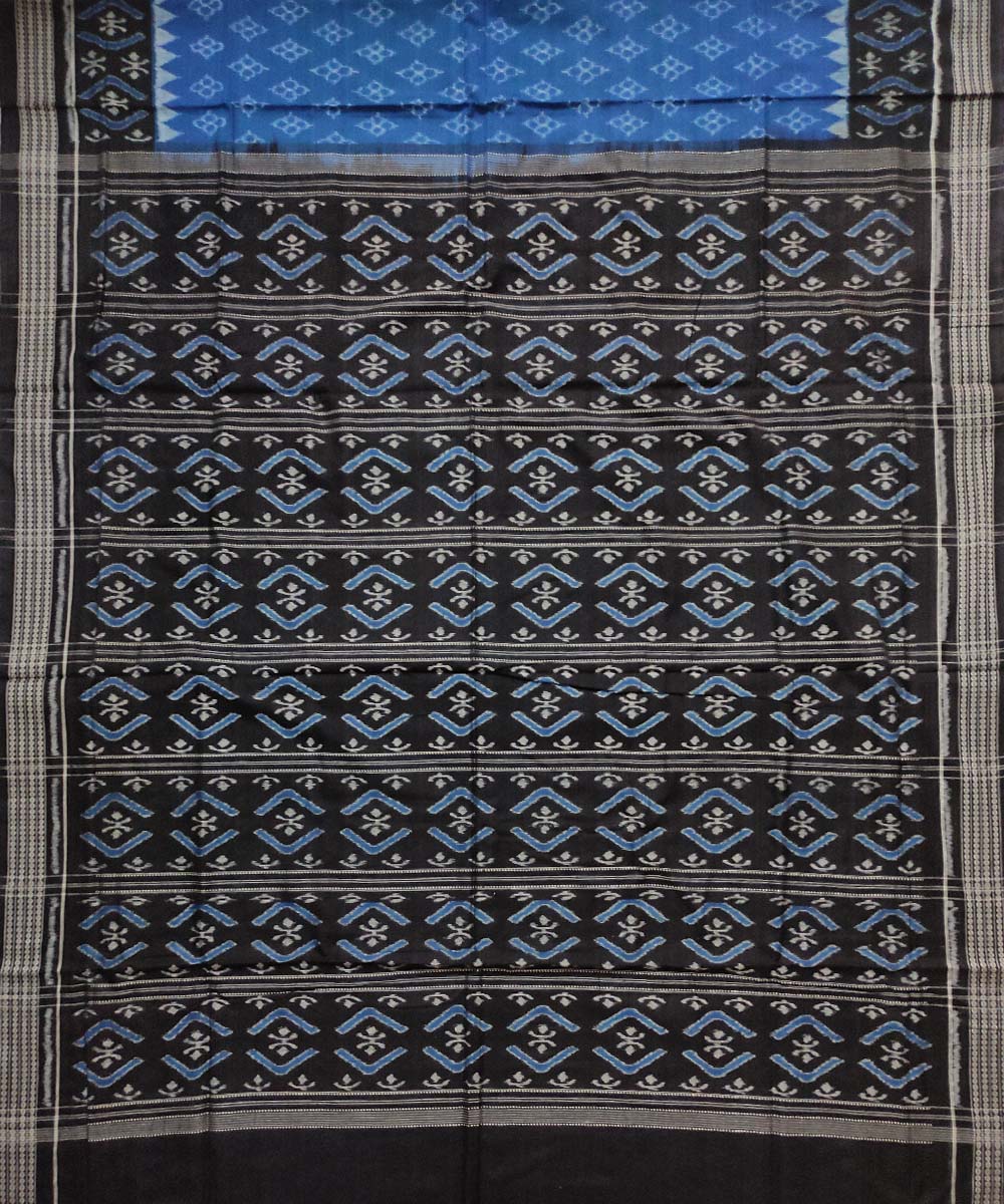 Sky blue black cotton handloom sambalpuri saree