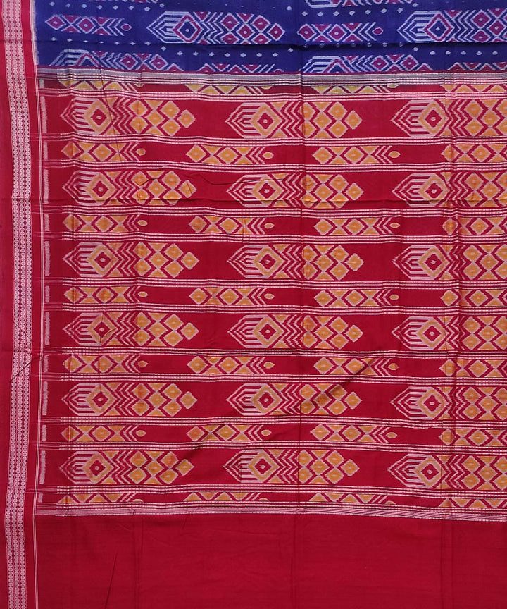 Navy blue red handloom cotton sambalpuri saree
