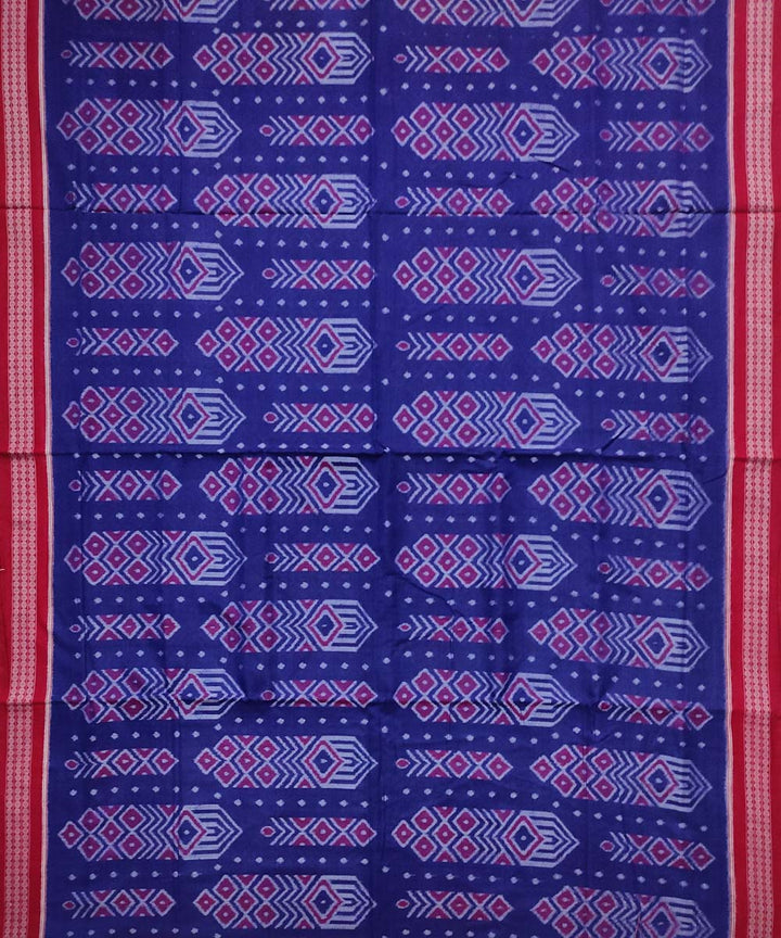 Navy blue red handloom cotton sambalpuri saree