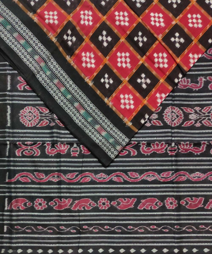 Red black handloom cotton sambalpuri saree
