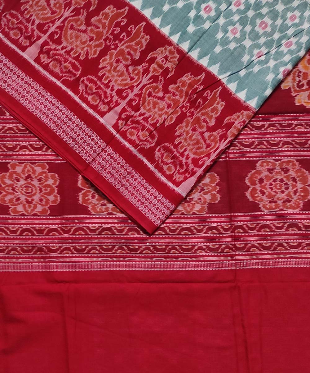 Grey red cotton handloom sambalpuri saree