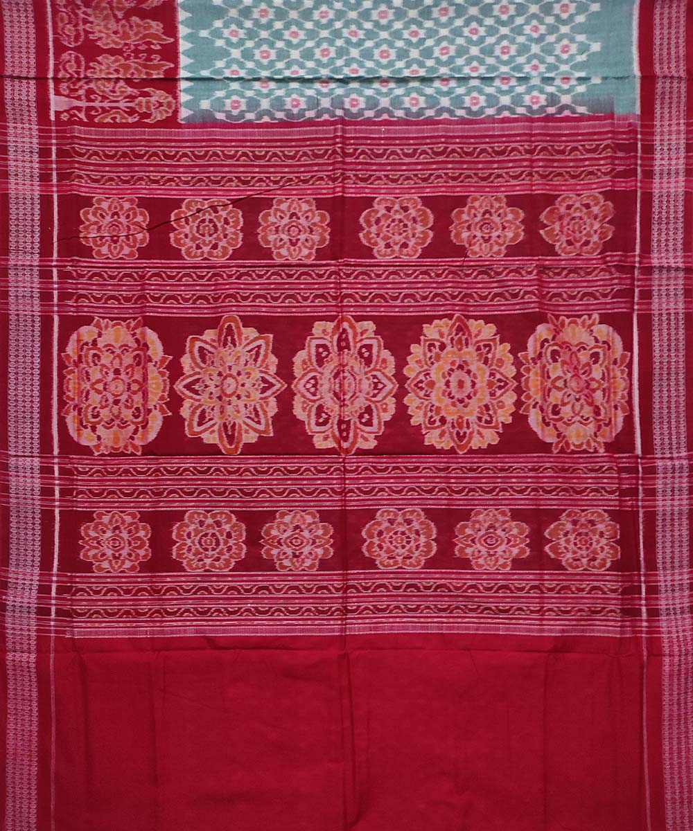 Grey red cotton handloom sambalpuri saree