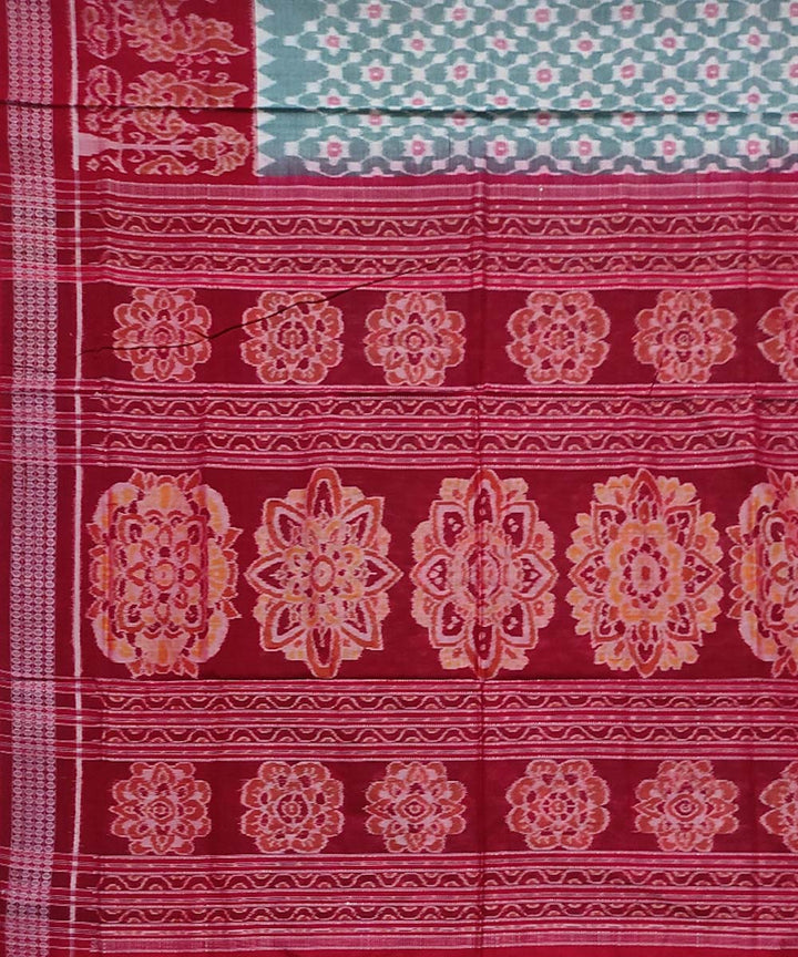 Grey red cotton handloom sambalpuri saree