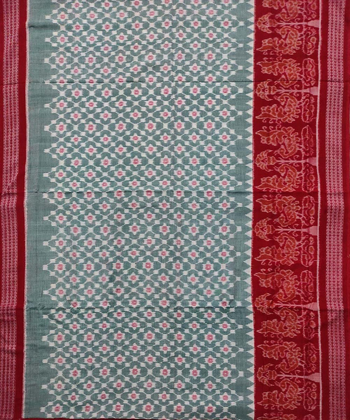 Grey red cotton handloom sambalpuri saree