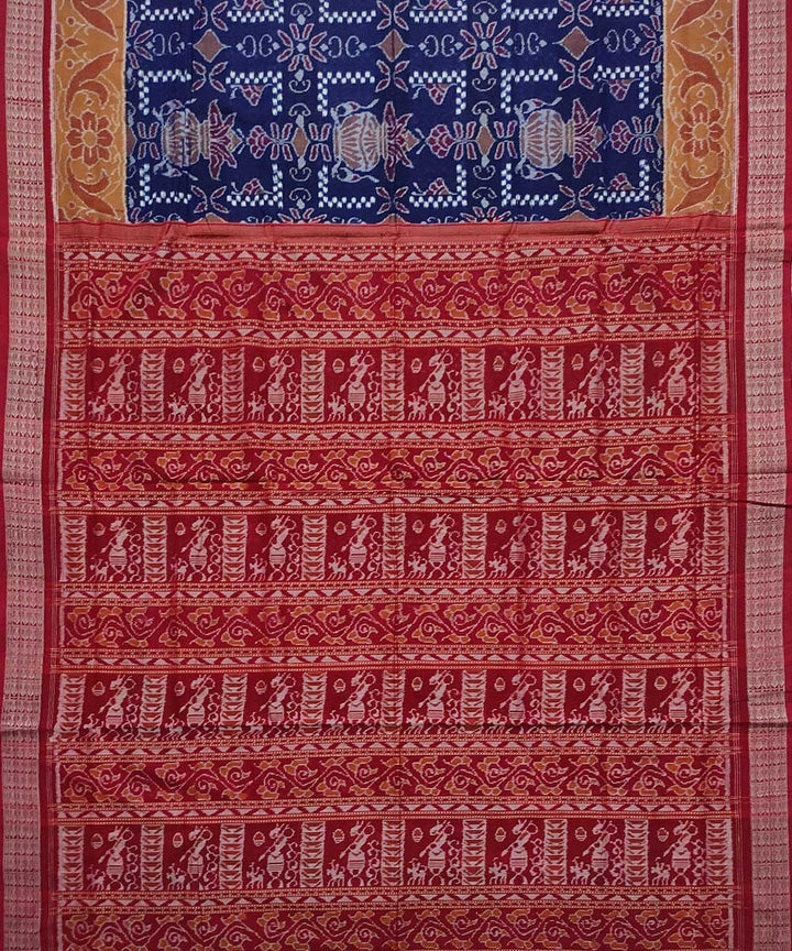 Navy blue red cotton handloom sambalpuri saree