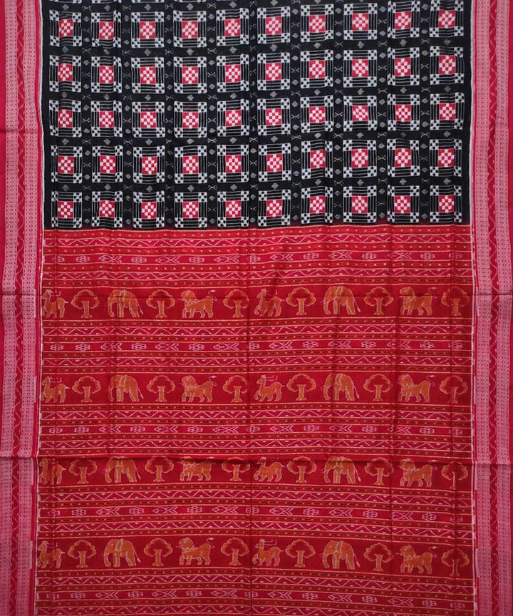 Black red cotton handloom sambalpuri saree