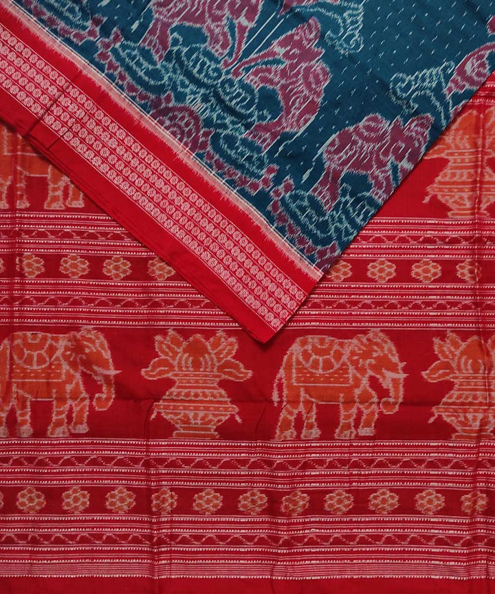 Red deep green cotton handloom sambalpuri saree