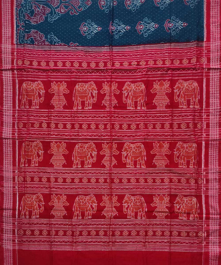 Red deep green cotton handloom sambalpuri saree