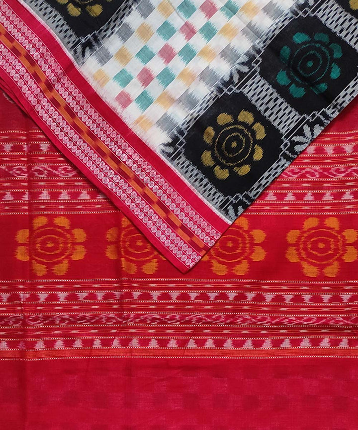 Multicolor body red pallu cotton handloom sambalpuri saree