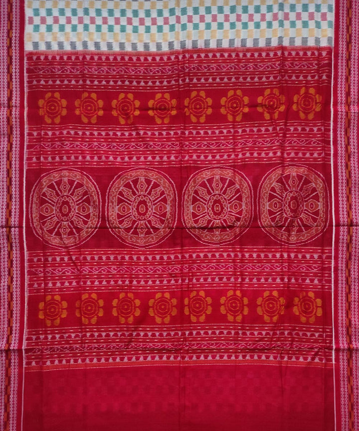 Multicolor body red pallu cotton handloom sambalpuri saree