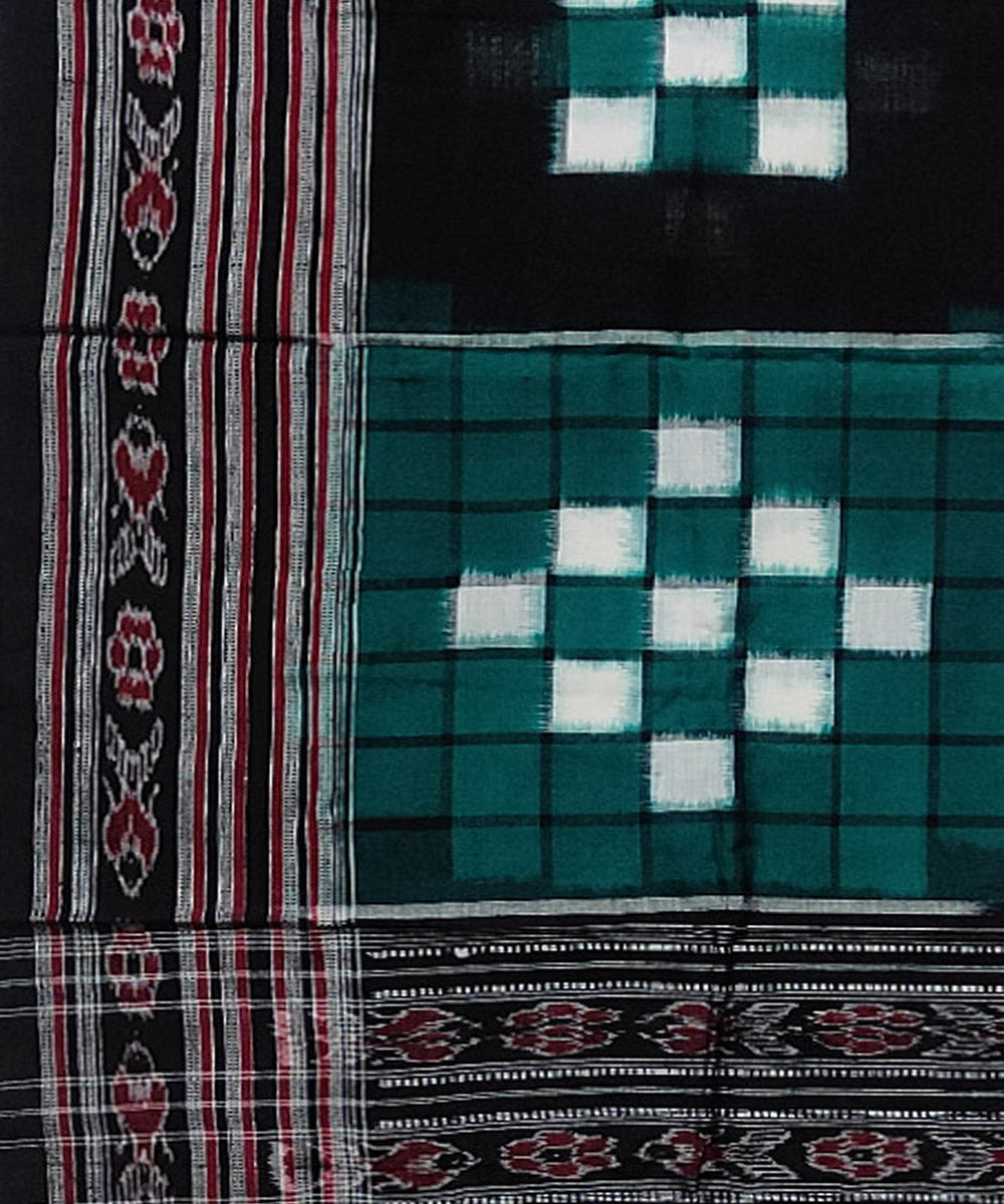 Dark green black handloom double ikat sambalpuri cotton stole