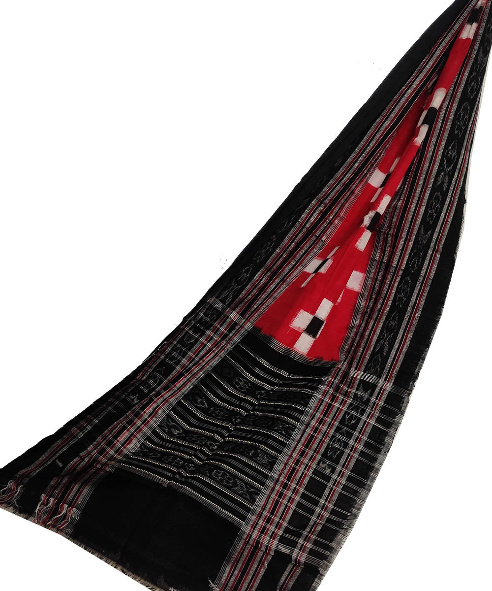 Red black handloom cotton double ikat sambalpuri stole