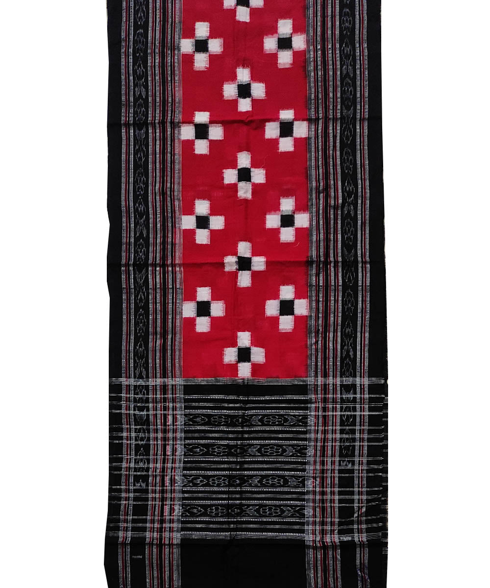 Red black handloom cotton double ikat sambalpuri stole