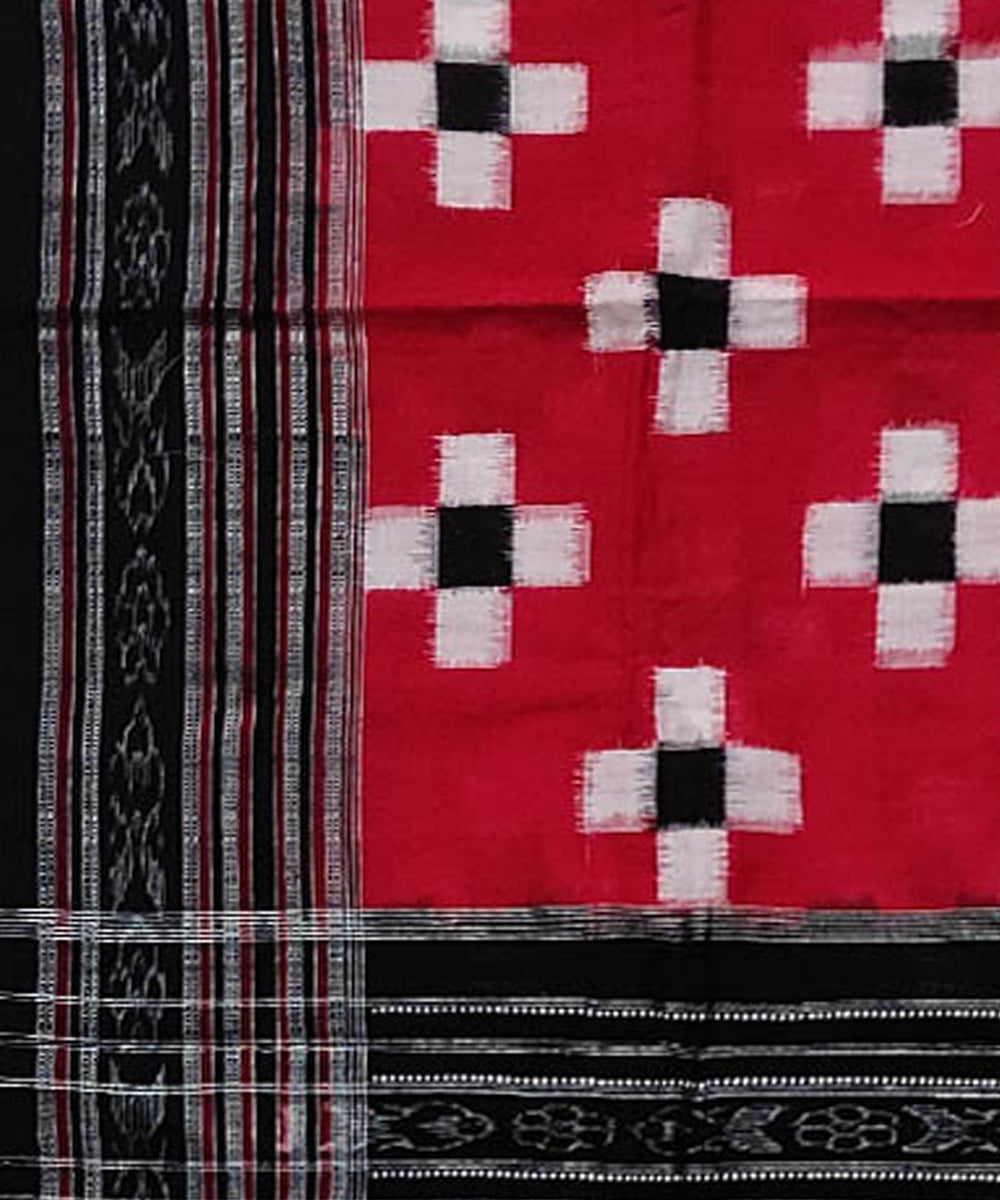 Red black handloom cotton double ikat sambalpuri stole