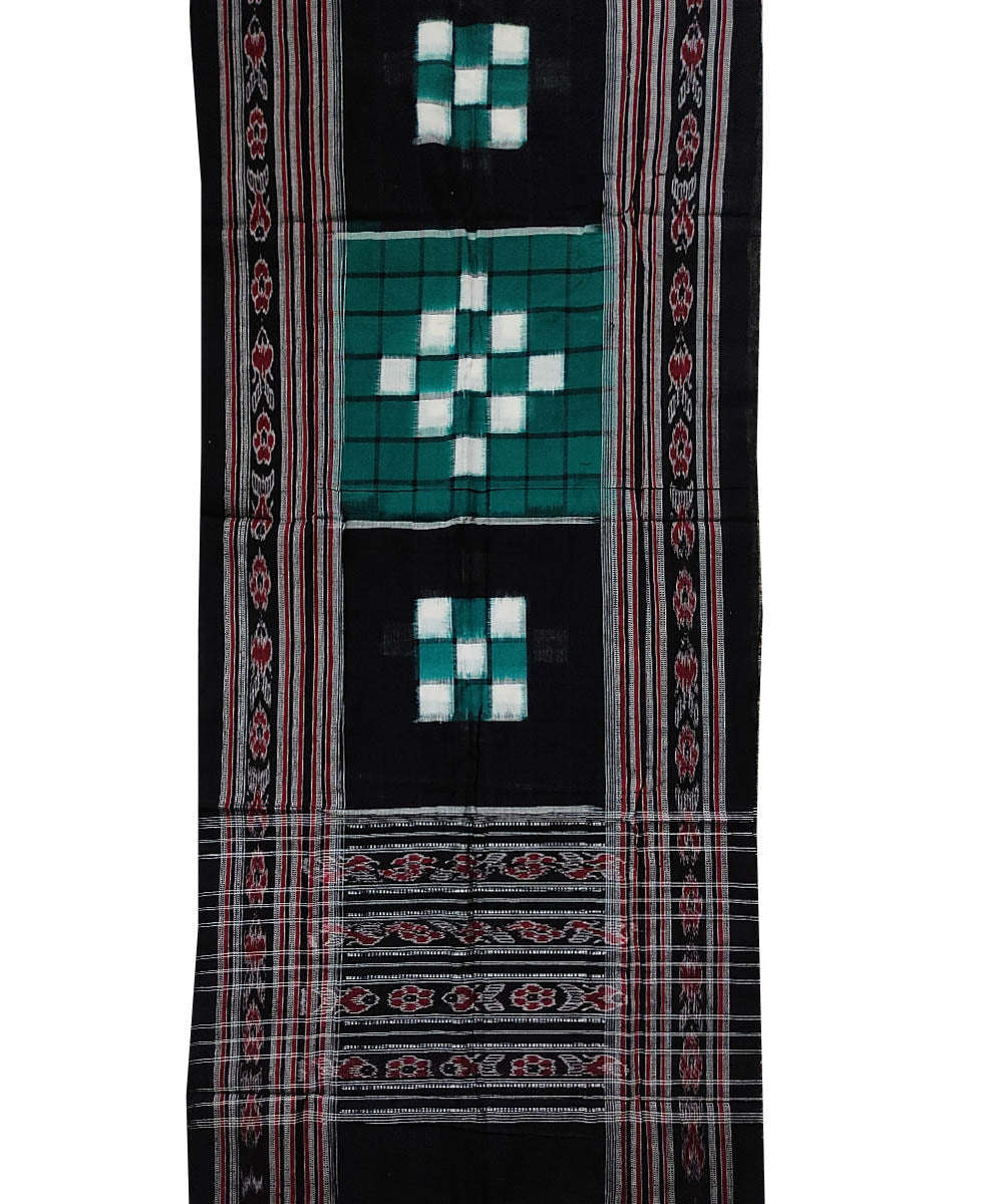 Dark green black handloom cotton double ikat sambalpuri stole