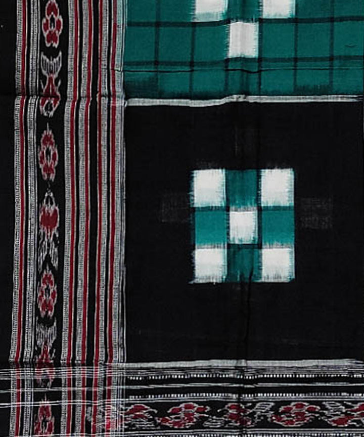 Dark green black handloom cotton double ikat sambalpuri stole