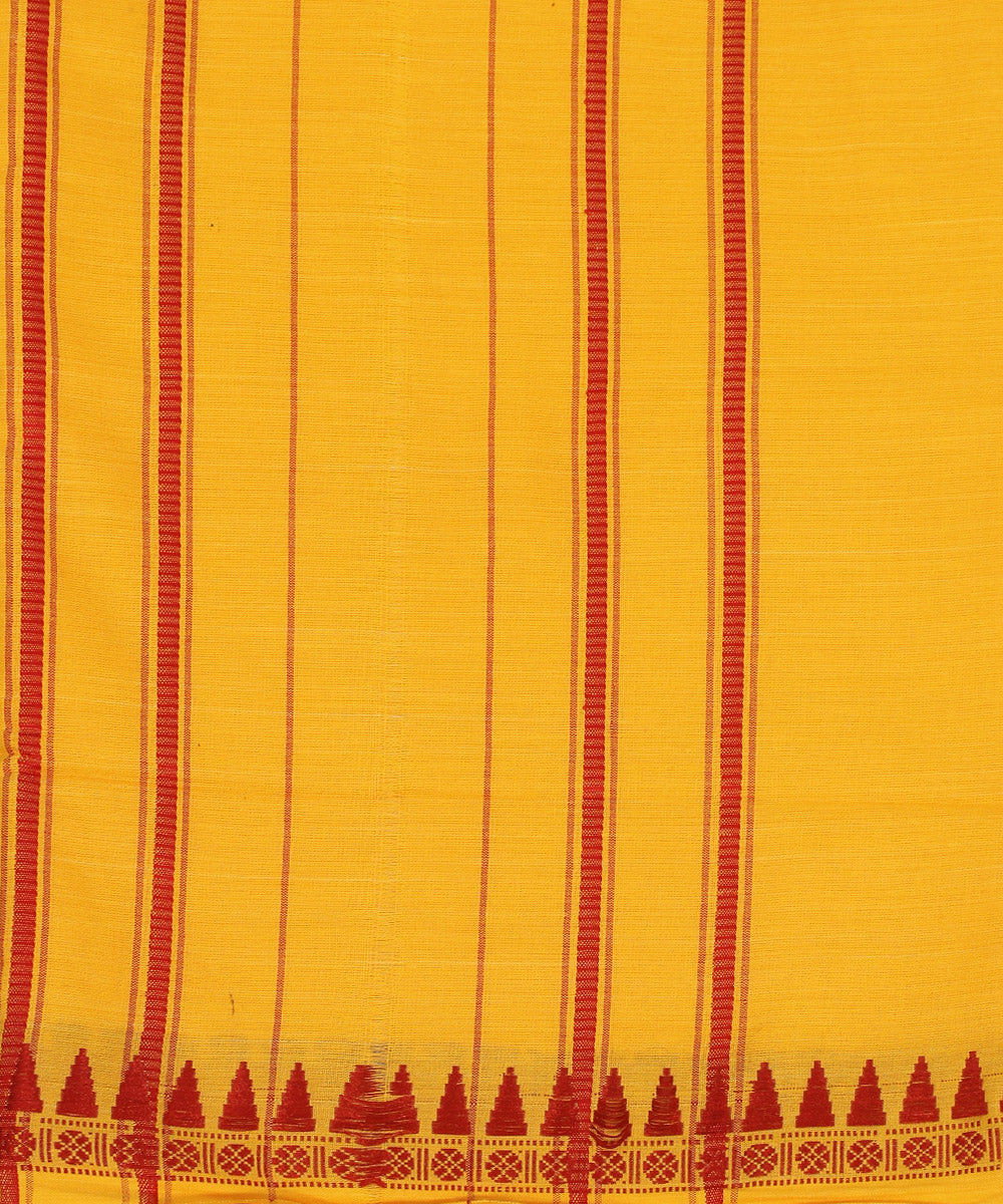 Yellow maroon handloom sambalpuri cotton dhoti