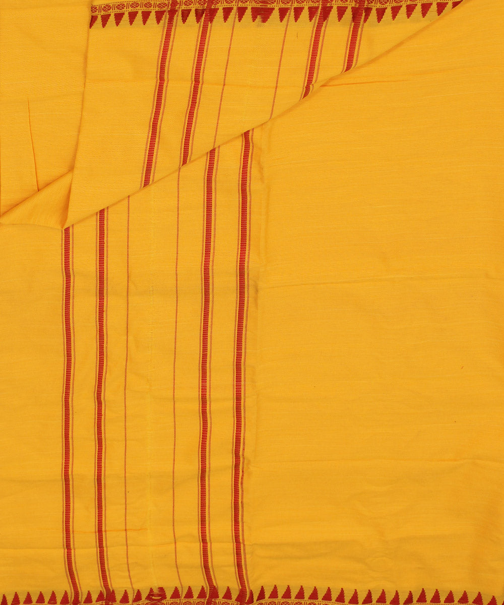 Yellow maroon handloom sambalpuri cotton dhoti