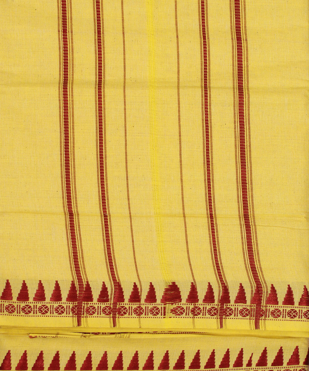Yellow maroon handloom cotton sambalpuri dhoti