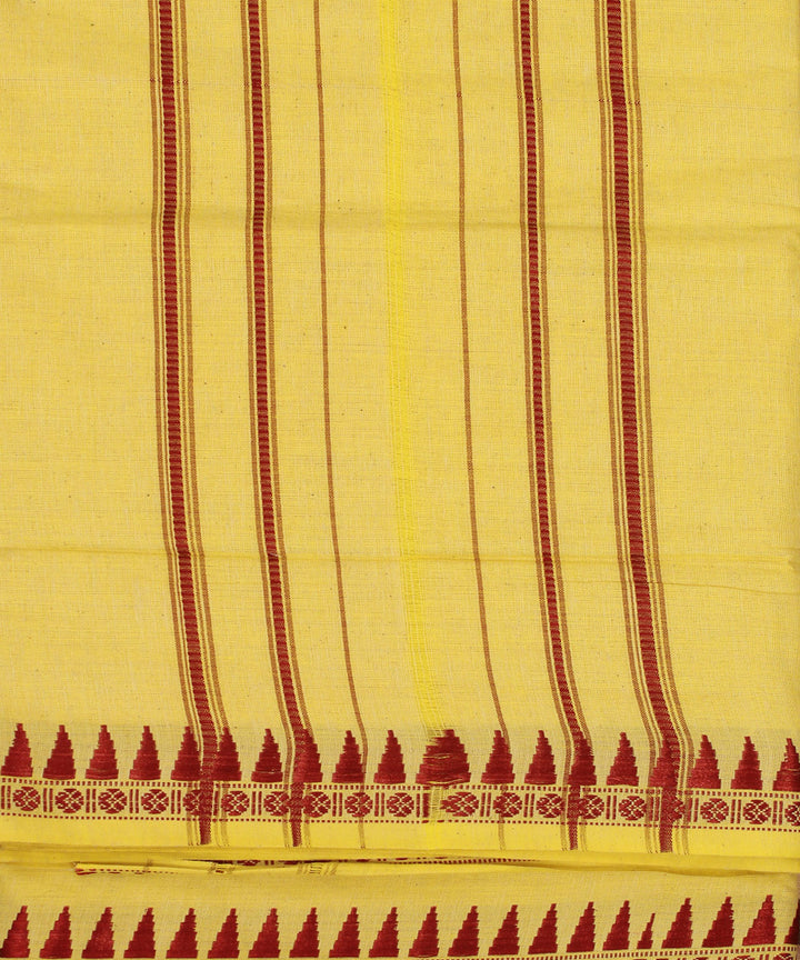 Yellow maroon handloom cotton sambalpuri dhoti