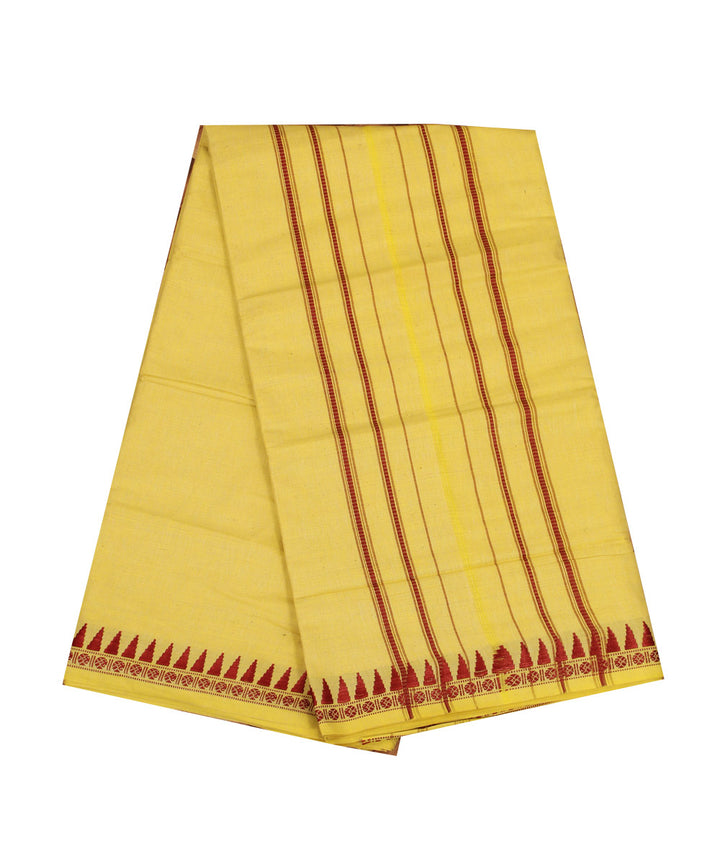 Yellow maroon handloom cotton sambalpuri dhoti