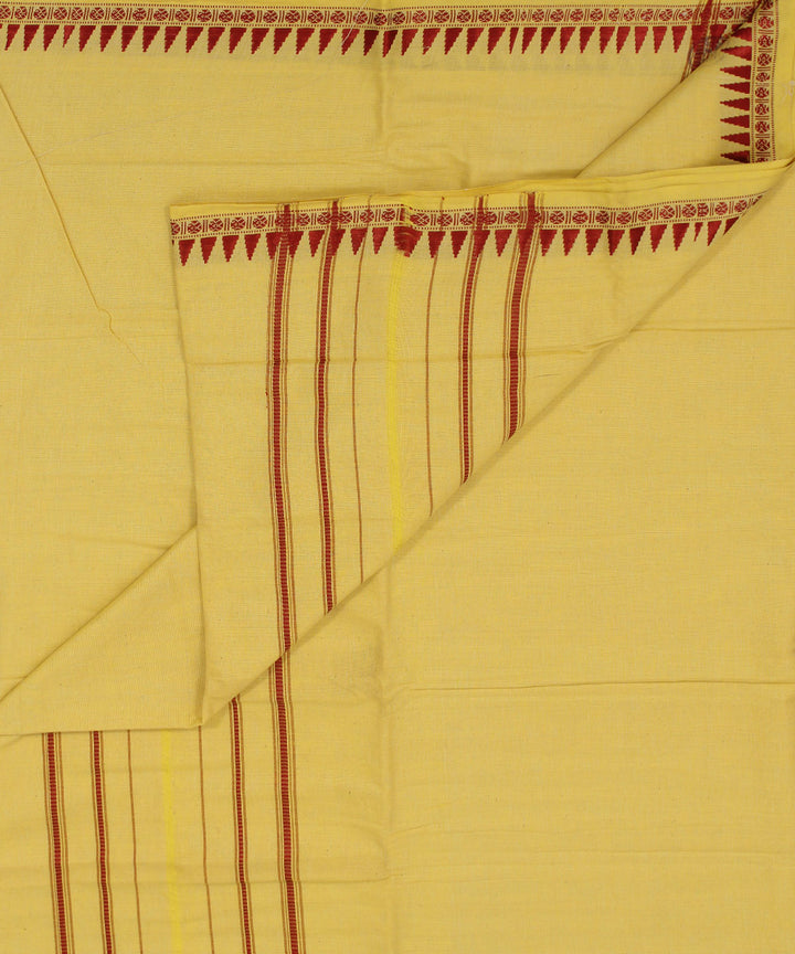 Yellow maroon handloom cotton sambalpuri dhoti