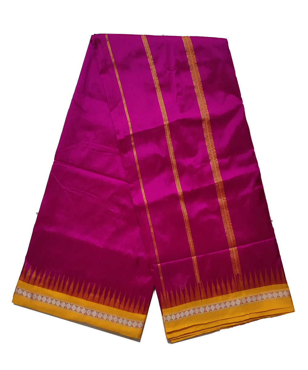 Pink yellow handloom silk sambalpuri dhoti