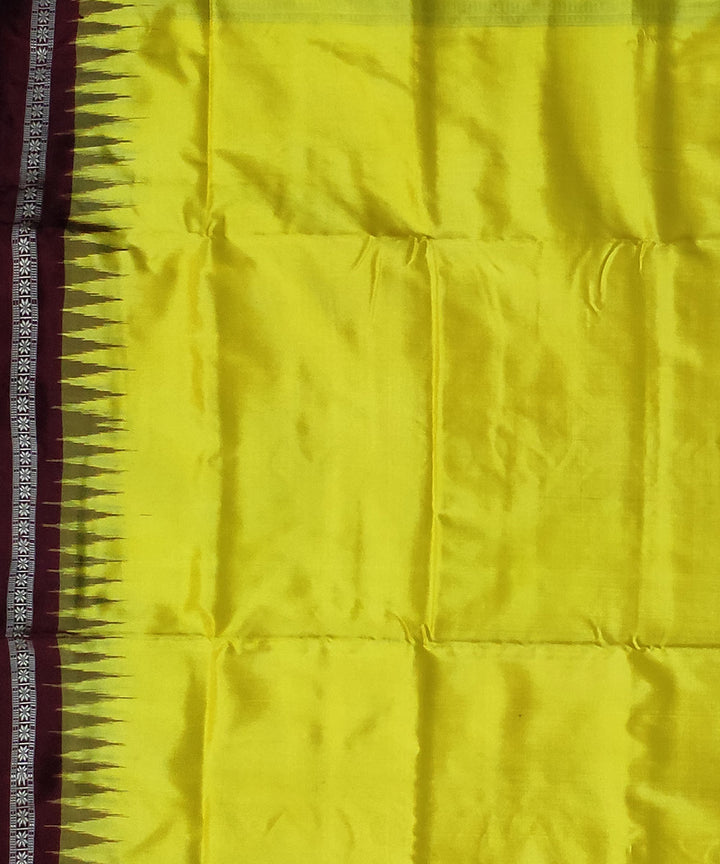 Bright yellow maroon handloom silk sambalpuri dhoti