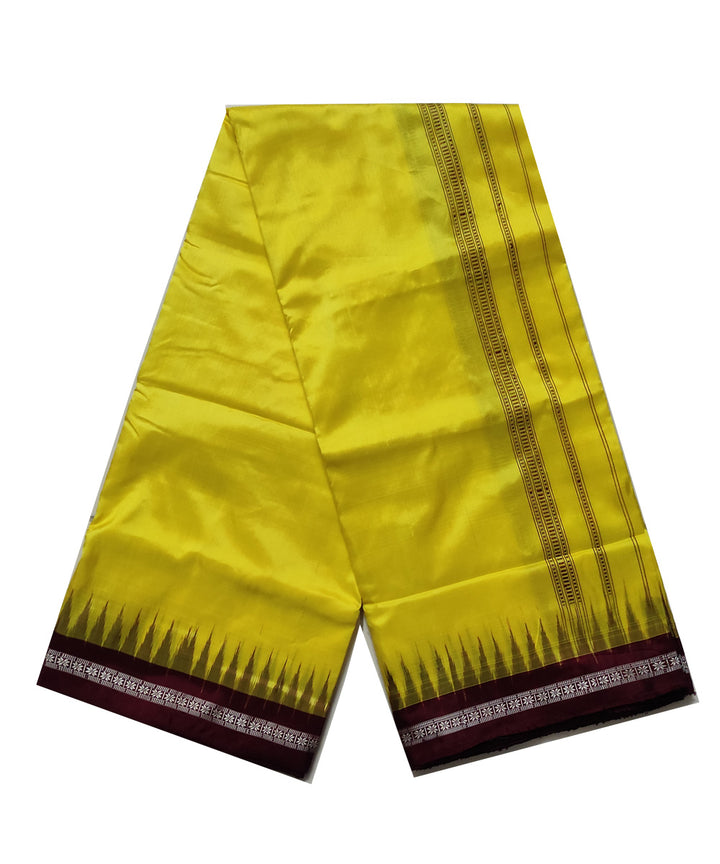 Bright yellow maroon handloom silk sambalpuri dhoti