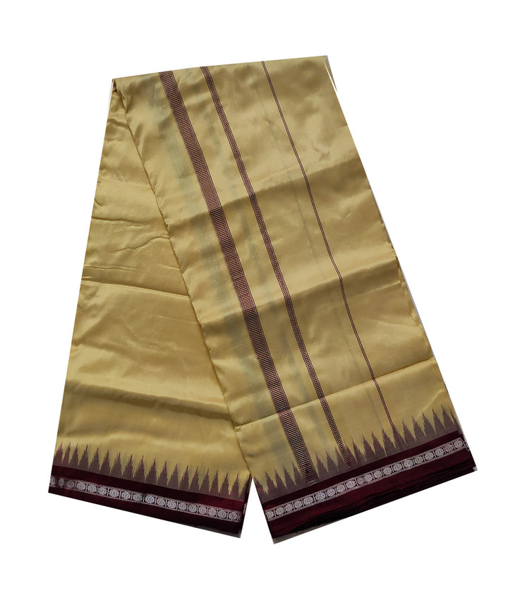 Beige maroon handloom silk sambalpuri dhoti