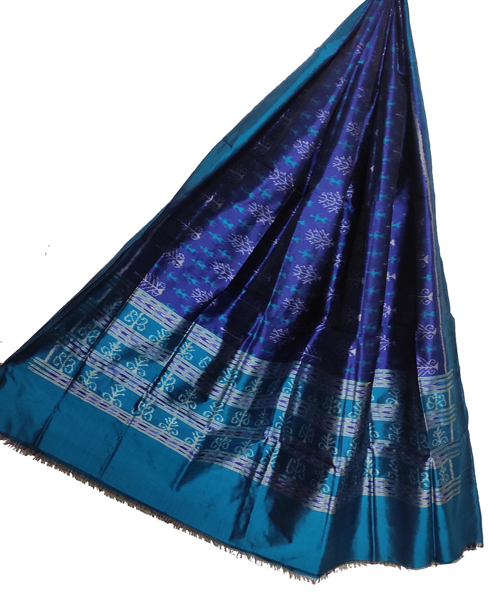 Navy blue handloom silk sambalpuri dupatta