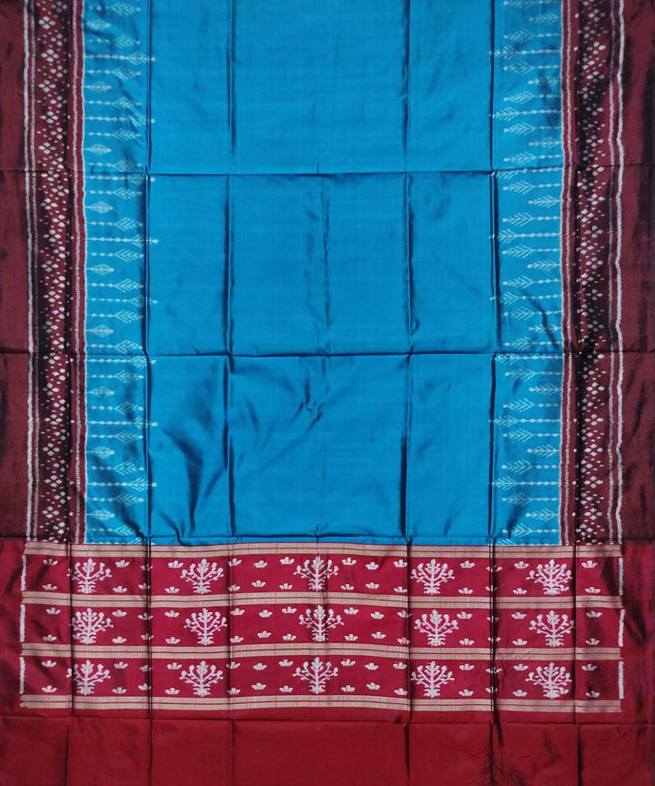 Maroon sky blue handloom silk sambalpuri dupatta